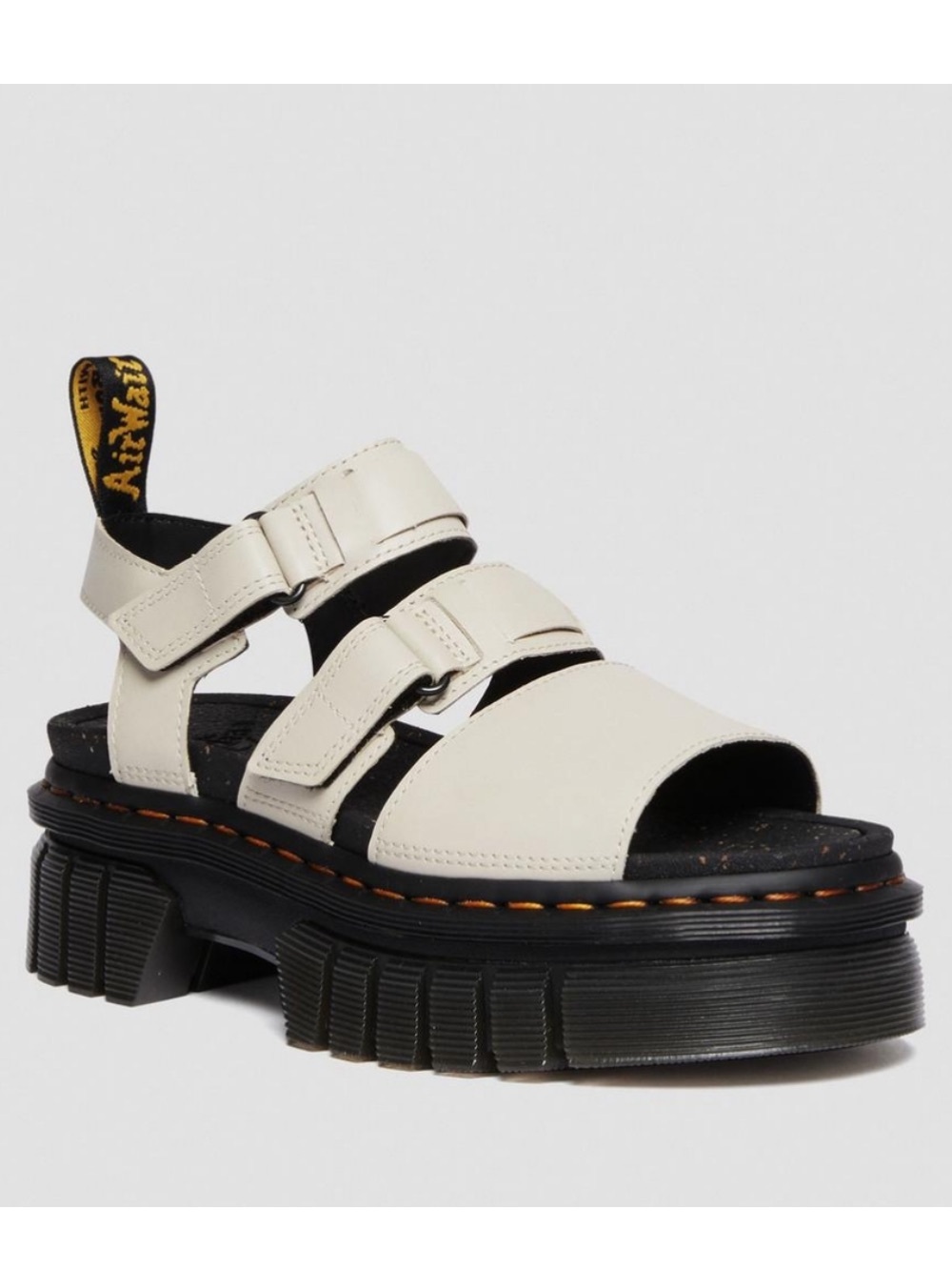 Dr. Martens Cream Leather Platform Sandals with Black Sole